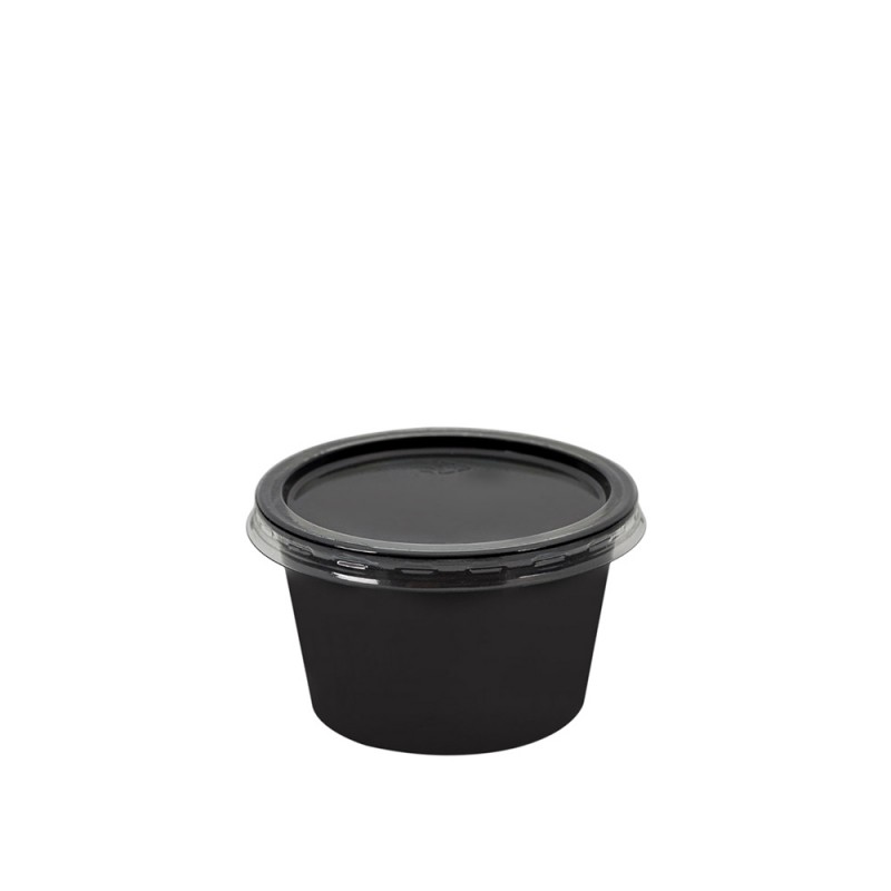 Σωσάκι PP 120ml 4oz Φ7xΥ4.3cm Μαύρο Με Διάφανο PET Καπάκι 100Τμχ Σωσάκι PP 120ml 4oz Φ7xΥ4.3cm Μαύρο Με Διάφανο PET Καπάκι 100Τμχ