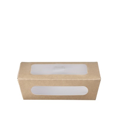 Κουτί Φαγητού Χάρτινο Κραφτ 1500ml Μ20.4xΠ14xΥ5cm Με Επίστρωση PE Και Διπλό PET Παράθυρο 50Τμχ