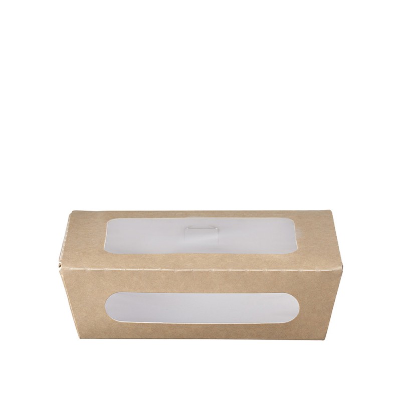 Κουτί Φαγητού Χάρτινο Κραφτ 1500ml Μ20.4xΠ14xΥ5cm Με Επίστρωση PE Και Διπλό PET Παράθυρο 50Τμχ