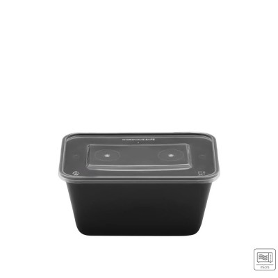 Σκεύος Φαγητού Για Μικροκύματα PP 1000ml Μ17.6xΠ12.4xΥ7cm Μαύρο Με Διάφανο Καπάκι 50Τμχ