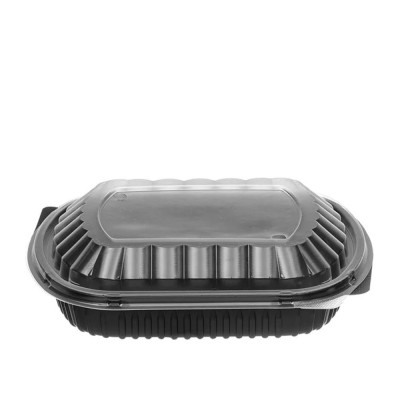 Σκεύος Φαγητού Για Μικροκύματα Οβάλ PP 1200ml Μ24.5xΠ20xΥ4.3cm Μαύρο Ripple Με Διάφανο Καπάκι Ν.129 50Τμχ