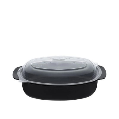 Σκεύος Φαγητού Για Μικροκύματα Οβάλ PP 950ml Μ22xΠ12.1xΥ7.5cm Μαύρο Με Διάφανο Καπάκι 50Τμχ