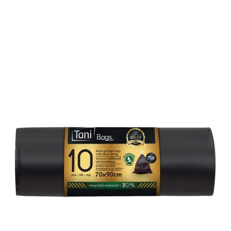 Σακούλα Απορριμμάτων HDPE 75lt Π70xΥ90cm Μαύρη Με Κορδόνι Premium 10Τμχ