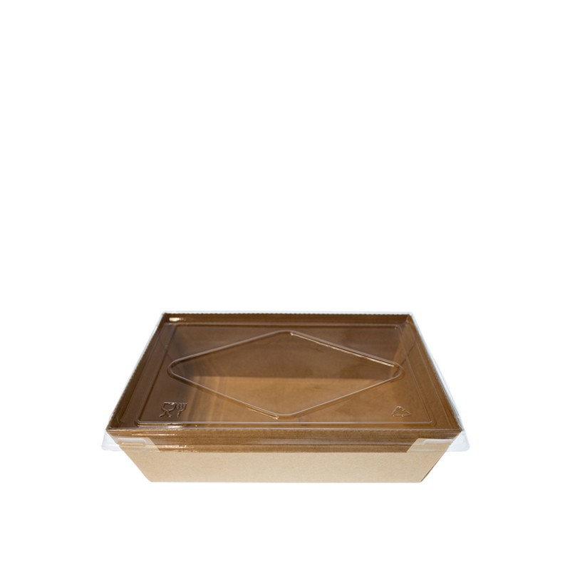 Σκεύος Φαγητού Χάρτινο Κραφτ 1200ml Μ18xΠ12xΥ5cm Με Καπάκι Pet 50Τμχ