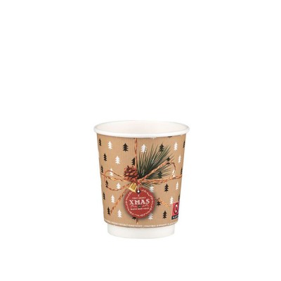 Ποτήρι Μίας Χρήσης Χάρτινο 8oz Φ8cm Double Wall Καφέ Με Σχέδιο Και Επίστρωση PE X-MAS Happy Holidays Mix 25Τμχ