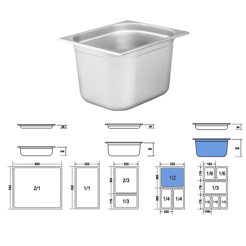 Σκεύος Gastronorm 1/2 Ανοξείδωτο Μ32.5xΠ26.5xΒ20cm GTSA