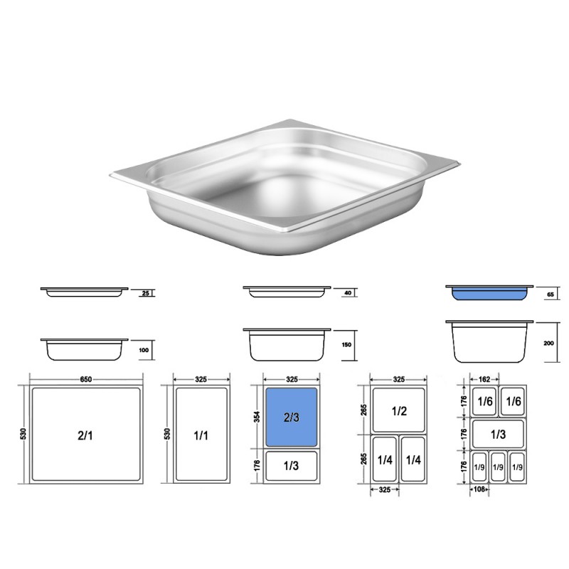 Σκεύος Gastronorm 2/3 Ανοξείδωτο Μ35xΠ32.5xΒ6.5cm GTSA