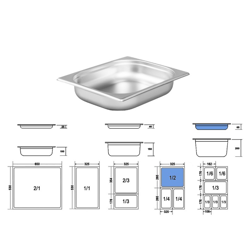 Σκεύος Gastronorm 1/2 Ανοξείδωτο Μ32.5xΠ26.5xΒ6.5cm GTSA