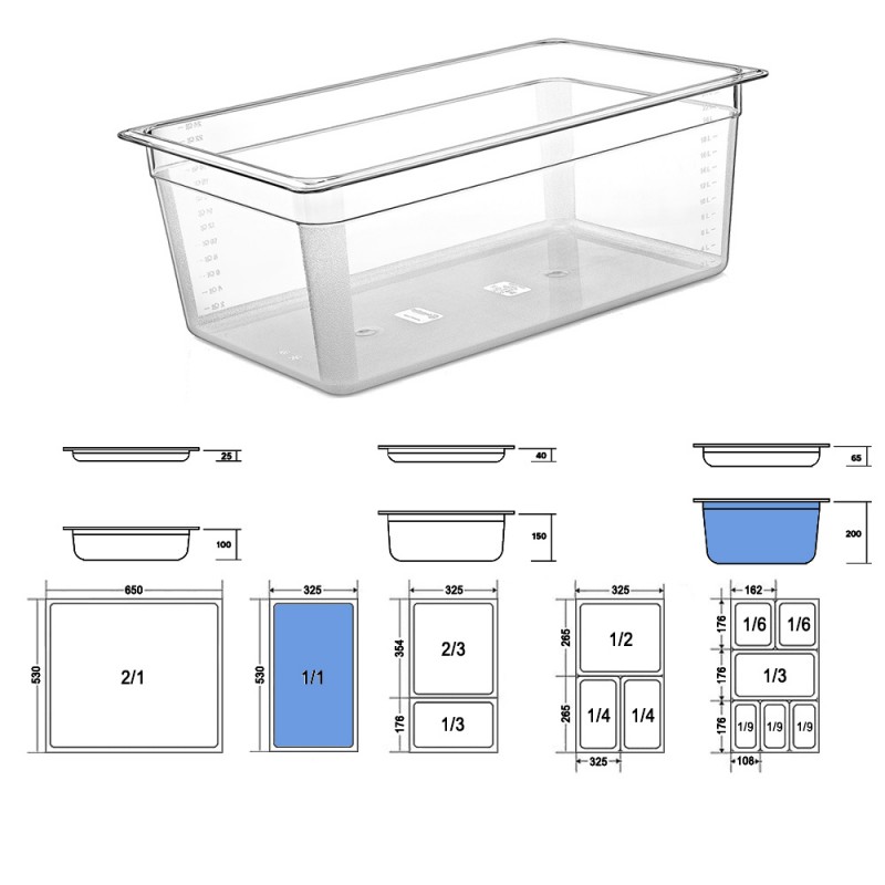 Σκεύος Gastronorm 1/1 PC Μ53xΠ32.5xΒ20cm Διάφανο GTSA Σκεύος Gastronorm 1/1 PC Μ53xΠ32.5xΒ20cm Διάφανο GTSA