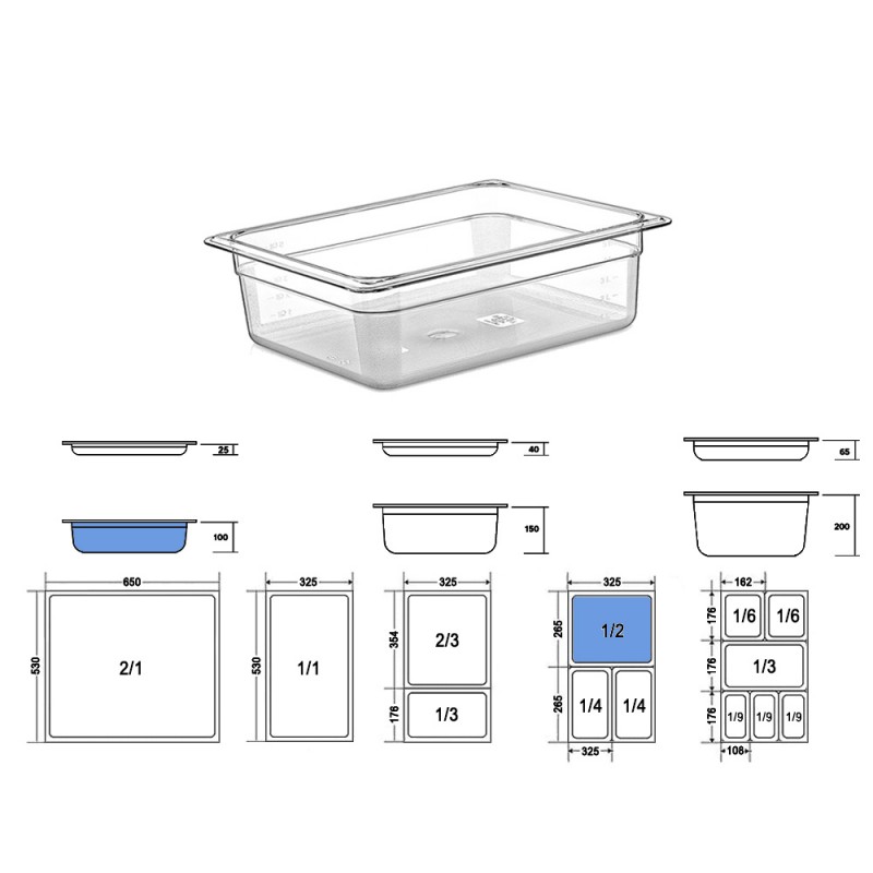 Σκεύος Gastronorm 1/2 PC Μ32.5xΠ26.5xΒ10cm Διάφανο GTSA Σκεύος Gastronorm 1/2 PC Μ32.5xΠ26.5xΒ10cm Διάφανο GTSA