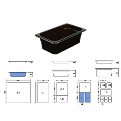 Σκεύος Gastronorm 1/4 PC Μ26.2xΠ16.2xΒ10cm Μαύρο GTSA Σκεύος Gastronorm 1/4 PC Μ26.2xΠ16.2xΒ10cm Μαύρο GTSA