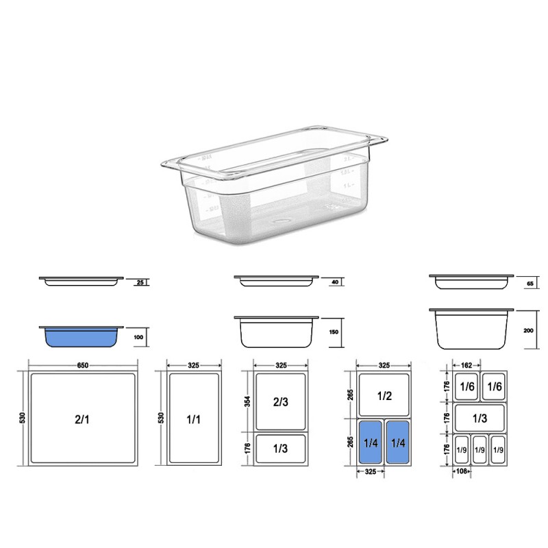 Σκεύος Gastronorm 1/4 PC Μ26.2xΠ16.2xΒ10cm Διάφανο GTSA Σκεύος Gastronorm 1/4 PC Μ26.2xΠ16.2xΒ10cm Διάφανο GTSA