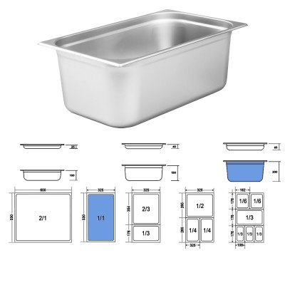 Σκεύος Gastronorm 1/1 Ανοξείδωτο Μ53xΠ32.5xΒ20cm GTSA Σκεύος Gastronorm 1/1 Ανοξείδωτο Μ53xΠ32.5xΒ20cm GTSA