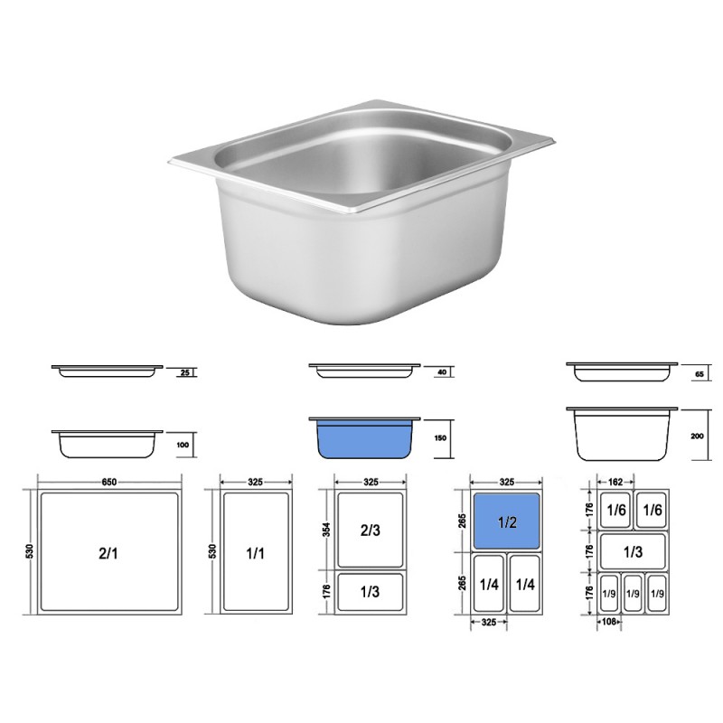 Σκεύος Gastronorm 1/2 Ανοξείδωτο Μ32.5xΠ26.5xΒ15cm GTSA
