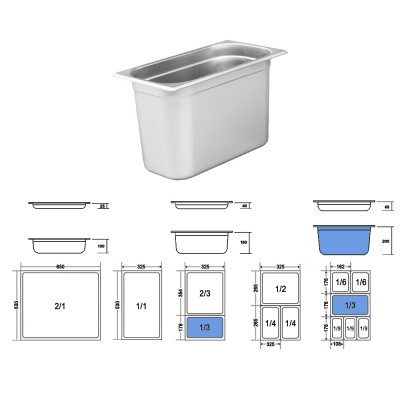 Σκεύος Gastronorm 1/3 Ανοξείδωτο Μ32.5xΠ17.3xΒ20cm GTSA Σκεύος Gastronorm 1/3 Ανοξείδωτο Μ32.5xΠ17.3xΒ20cm GTSA