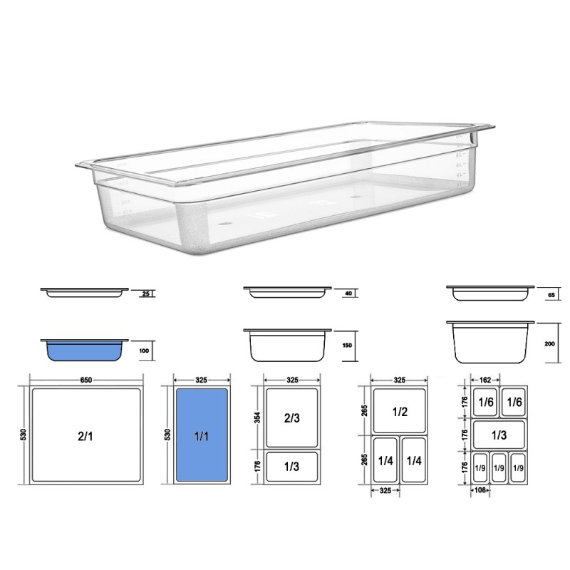 Σκεύος Gastronorm 1/1 PC Μ53xΠ32.5xΒ10cm Διάφανο GTSA