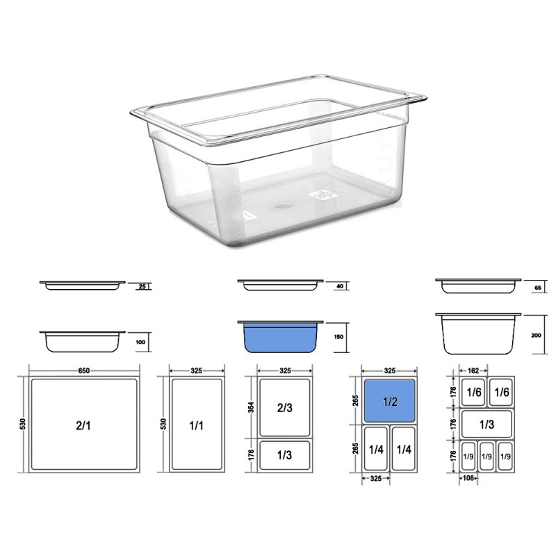 Σκεύος Gastronorm 1/2 PC Μ32.5xΠ26.5xΒ15cm Διάφανο GTSA Σκεύος Gastronorm 1/2 PC Μ32.5xΠ26.5xΒ15cm Διάφανο GTSA
