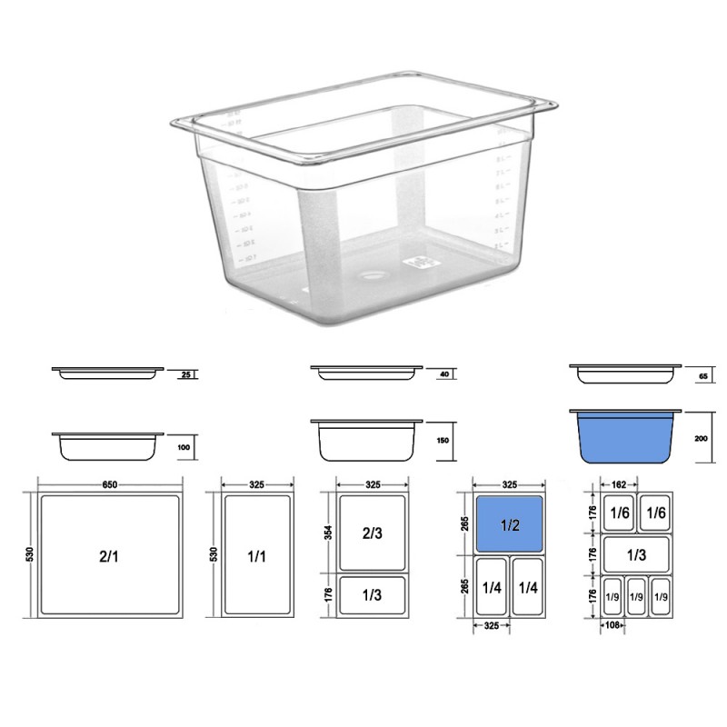 Σκεύος Gastronorm 1/2 PC Μ32.5xΠ26.5xΒ20cm Διάφανο GTSA Σκεύος Gastronorm 1/2 PC Μ32.5xΠ26.5xΒ20cm Διάφανο GTSA