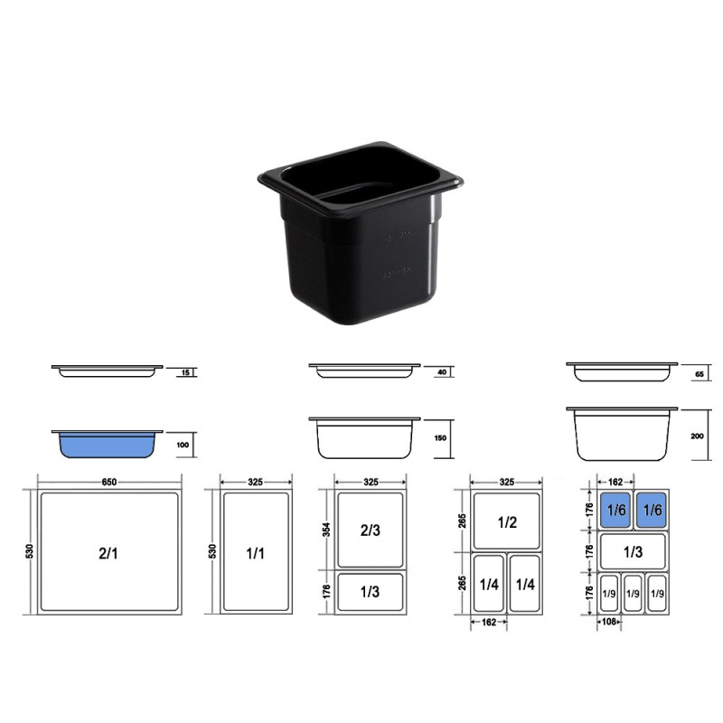 Σκεύος Gastronorm 1/6 PC Μ17.3xΠ16.2xΒ10cm Μαύρο GTSA
