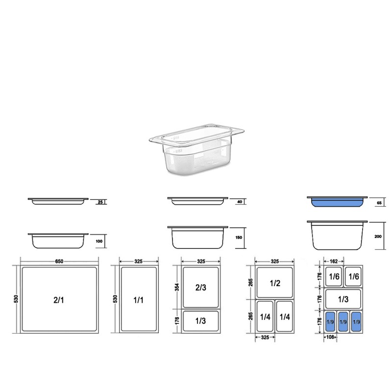 Σκεύος Gastronorm 1/9 PC Μ17.3xΠ10.8xΒ6.5cm Διάφανο GTSA