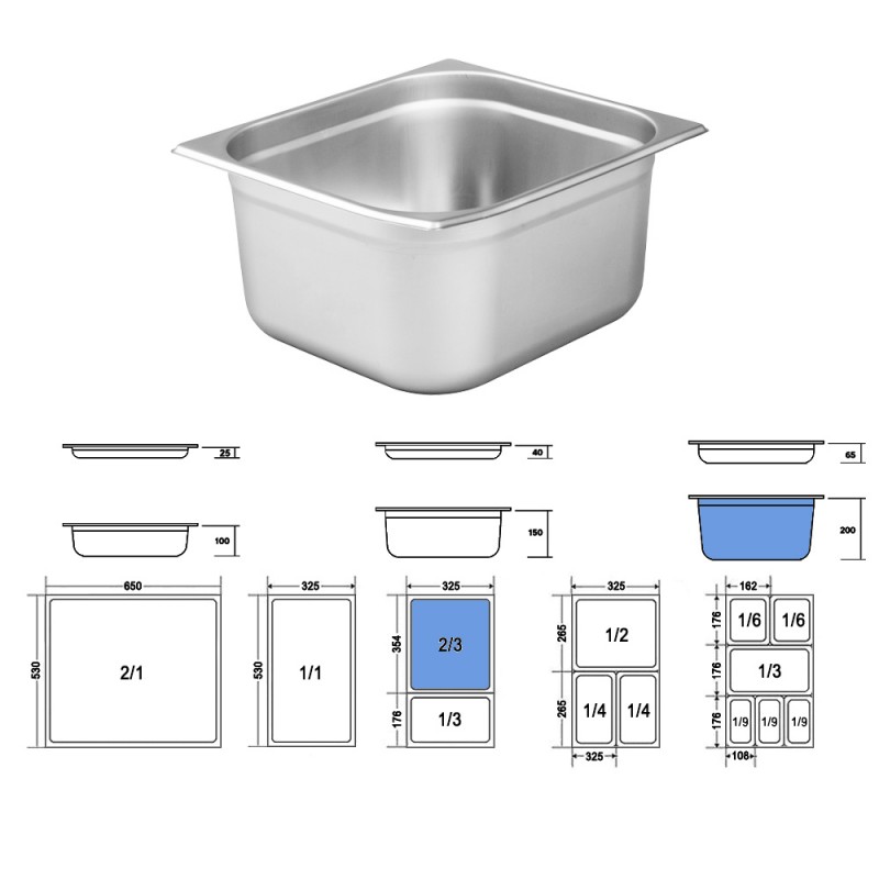 Σκεύος Gastronorm 2/3 Ανοξείδωτο Μ35xΠ32.5xΒ20cm GTSA