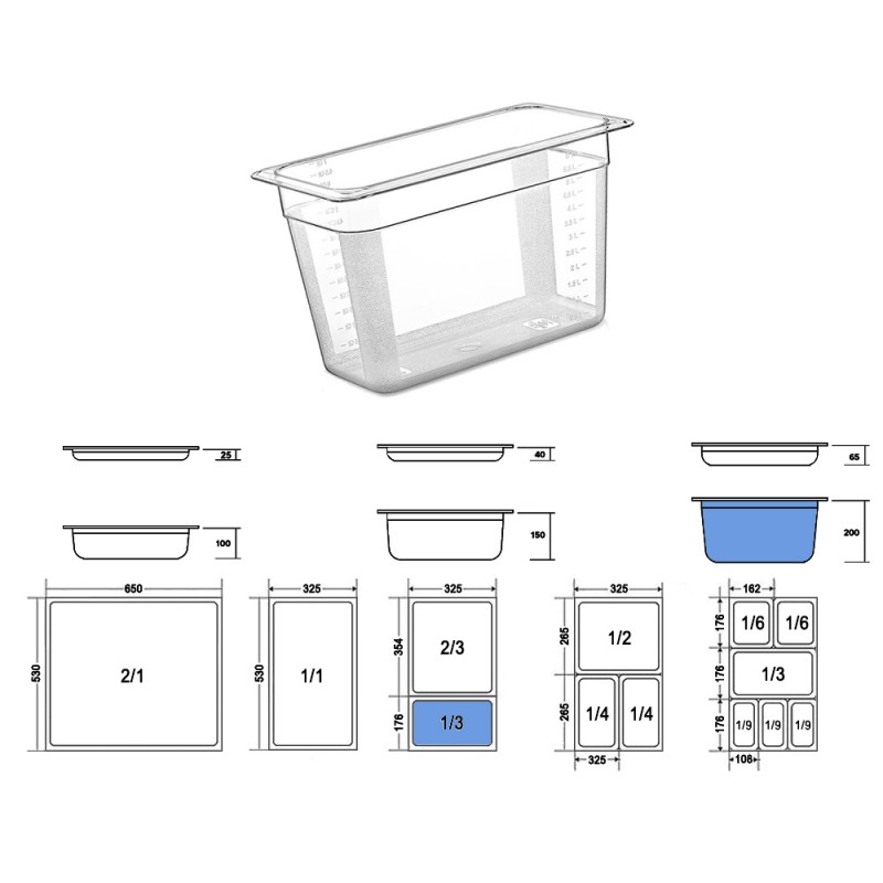Σκεύος Gastronorm 1/3 PC Μ32.5xΠ17.3xΒ20cm Διάφανο GTSA Σκεύος Gastronorm 1/3 PC Μ32.5xΠ17.3xΒ20cm Διάφανο GTSA