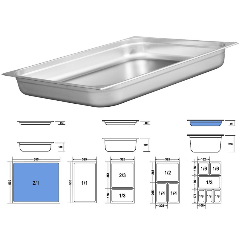 Σκεύος Gastronorm 2/1 Ανοξείδωτο Μ53xΠ65xΒ6.5cm GTSA