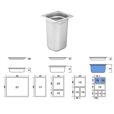 Σκεύος Gastronorm 1/6 Ανοξείδωτο Μ17.3xΠ16.2xΒ20cm GTSA Σκεύος Gastronorm 1/6 Ανοξείδωτο Μ17.3xΠ16.2xΒ20cm GTSA