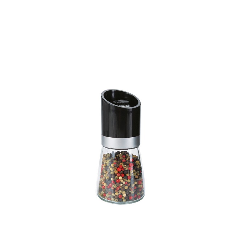Μύλος Γυάλινος 160ml Φ6.5xΥ13cm Με Μαύρο Καπάκι Μύλος Γυάλινος 160ml Φ6.5xΥ13cm Με Μαύρο Καπάκι