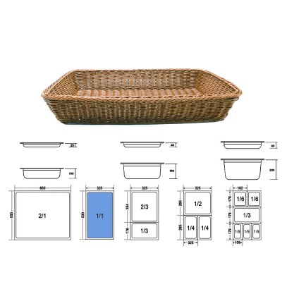 Καλάθι GN 1/1 Ορθογώνιο Polyrattan Μ53xΠ32.5xΒ9cm Μελί