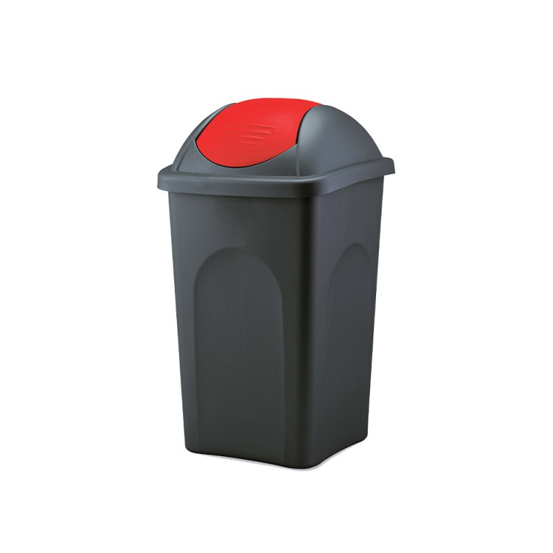 Κάδος Αποριμμάτων Πλαστικός 60lt Μ36xΠ36xΥ68cm Σκούρο Γκρι Με Αιωρούμενο Κόκκινο Καπάκι