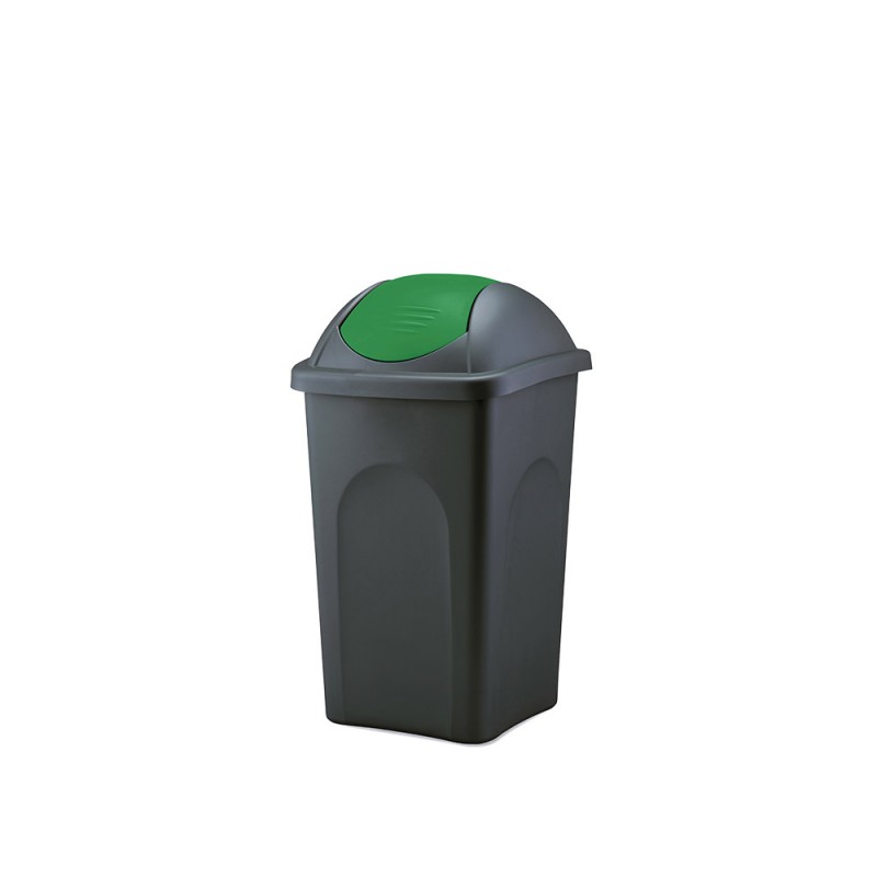 Κάδος Αποριμμάτων Πλαστικός 30lt Μ26xΠ34xΥ50cm Σκούρο Γκρι Με Αιωρούμενο Πράσινο Καπάκι